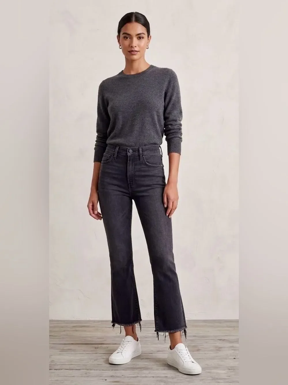 MOTHER The Hustler Ankle Fray Jeans Washed Black 27 Waist